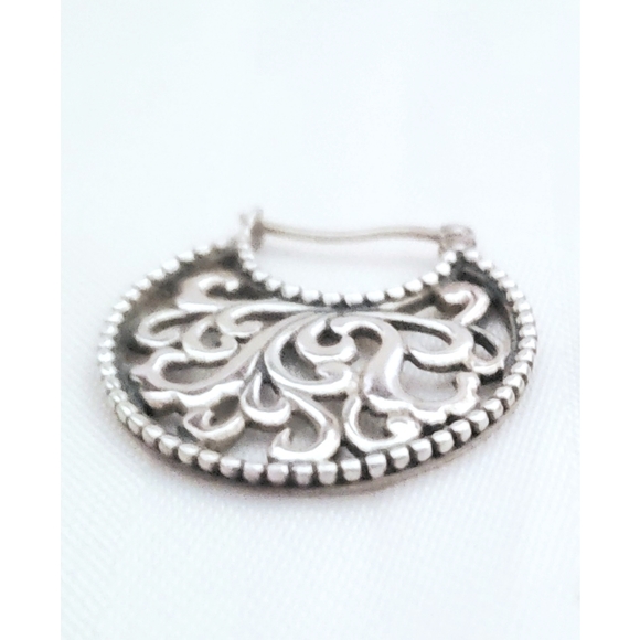 Byzantine Hoop Scroll Half Moon Earrings 925 Sterling Silver Elegant - Picture 3 of 4